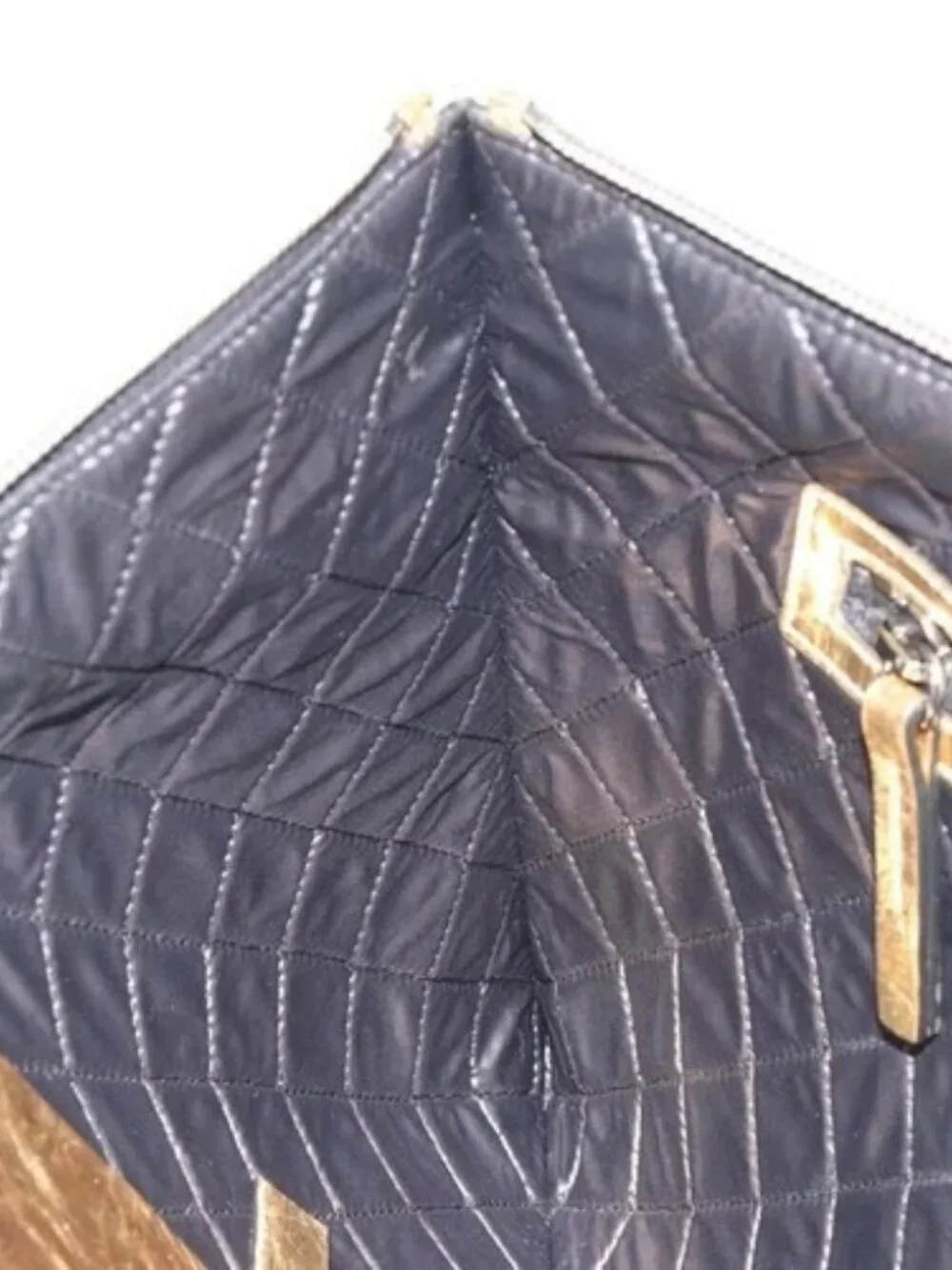 CHANEL Clutch Bag Leather Gold Tone Silver CC Auth BA13613SAM